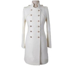 2021 new autumn winter epaulet military style women stand collar double-breasted woolen coat 2024 - buy cheap