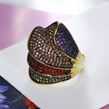 Stunning Luxury jewellery Colorful crystal big ring bijuteria feminina fashion Jewelry Gold Multi color Ring's for party 2024 - buy cheap