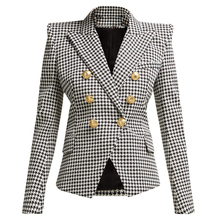 HIGH QUALITY New Fashion 2022 Designer Blazer Women's Long Sleeve Metal Lion Buttons Houndstooth Print Blazer Jacket 2024 - buy cheap