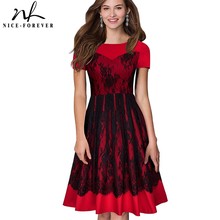 Nice-forever Elegant Black Lace Patchwork Dresses Celebrity Party Women Flared Dress A022 2024 - buy cheap
