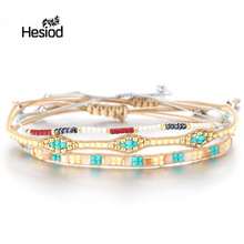 Hesiod-pulsera de cuero estilo bohemio para hombre y mujer, pulsera de la amistad, ajustable, color Beige 2024 - compra barato