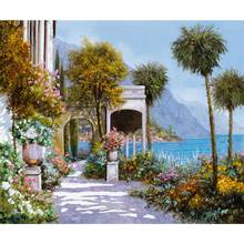 High quality handmade oil painting on canvas Walk to the lake Italian Cityscape Mediterranean garden picture modern art 2024 - buy cheap