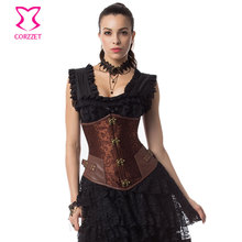 Steampunk Brown Brocade Steel Boned Underbust Corset Gothic Clothing Korsett For Women Victorian Corsets and Bustiers Sexy 2024 - buy cheap