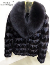 Linhaoshengyue-abrigo de Piel negra de manga larga con cuello vuelto, Paragraph, zorro de visón 2024 - compra barato