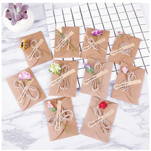 5/10pcs Handmade Dry Flower DIY Kraft Paper Invitation Greeting Card Inner Paper With Ribbon & Envelope & Seals Wedding Favors 2024 - buy cheap