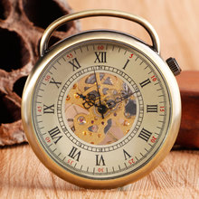 Reloj de bolsillo mecánico de cuerda manual Steampunk de bronce con cara abierta para mujer, cadena con números romanos, regalo exquisito 2024 - compra barato