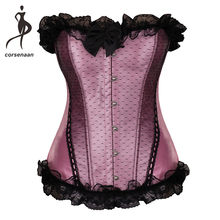 Pink Women Vintage Overbust Lace Corselet Sexy Bustier Lace Up Boned Corset With G String Size S-6XL 909# 2024 - buy cheap
