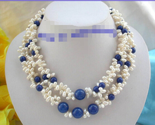 stunning classic 7mm white freshwater pearls blue lapis lazuli necklace 17" 2024 - buy cheap