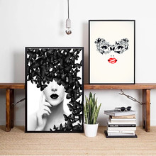 Borboleta preta mulher abstrata arte para parede pintura em tela pôster para decoração de casa posteres e impressões imagens decorativas sem moldura 2024 - compre barato