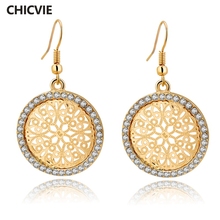 Pendientes clásicos de cristal de marca CHICVIE con piedras para mujer señora Oro grande declaración redonda joyería de moda pendientes SER150069 2024 - compra barato