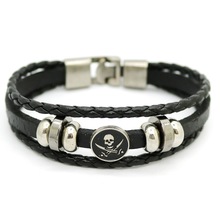 Pulseira de couro masculina 2016, punk rock e punk, fivela de couro, liga de zinco, joia casual com caveira 2024 - compre barato