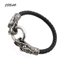 JSBAO Vintage Fashion Black Leather Bracelet Antique Chinese Dragon Bracelet Men Jewelry Wristbands pulseira masculina 2024 - buy cheap
