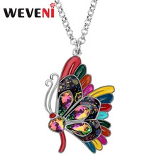 WEVENI Enamel Alloy Rhinestone Cute Butterfly Pendant Chain Choker Fashion Insect Necklace Jewelry For Women Girls Bijoux 2024 - buy cheap