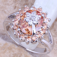 Fabulous Champagne Morganite White CZ Silver Plated  Women's Jewelry Ring Size 6 / 7 / 8 / 9 R1175 2024 - buy cheap