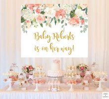 custom Girl Baby Shower Peach And Gold Flower Leaves backdrop   Computer print children kids background 2024 - buy cheap