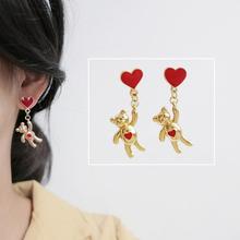 Sweet Women Asymmetric Hot Air Balloon Heart Bear Dangle Stud Earrings Jewelry New 2024 - buy cheap