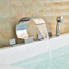 Waterfall 5PCS Bathroom Bathtub Faucets with Handshower 3 Brass Handles Chrome Finish 2024 - buy cheap