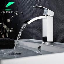 Shbshaimy-torneira cromada cascata para banheiro, misturador de água quente e fria com único punho 2024 - compre barato