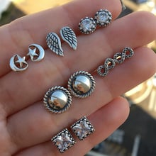 12 Pcs/Set Female Earrings Bohemian Wings Star Moon Digital Round Crystal Geometric Silver Color Earrings Set Party Jewelry 2024 - buy cheap