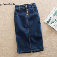 Gemitsch-faldas largas de Jean con cintura alta para mujer, faldas largas ajustadas de un solo paso, con botones, elásticas, S-9XL verano 2024 - compra barato