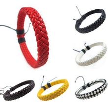 1Pcs Punk Black/Brown/White/Yellow Braided Leather Bracelet Bangle Male Accessories homme Jewelry Black Color Leather Bracelets 2024 - buy cheap
