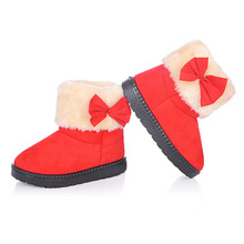 2021 inverno quente botas de neve crianças sapatos meninas camurça vermelha sola de borracha botas de tornozelo curto sapatos crianças menina bonito arco botas de pelúcia 2024 - compre barato