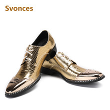 Zapatos de piel auténtica para Hombre, Zapatillas planas de punta de Metal dorado serpentina, diseñador de lujo, marca de vestir, nuevos 2024 - compra barato