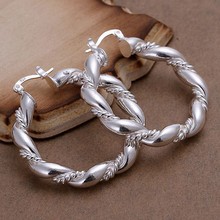Brincos de prata, joias da moda para mulheres, brincos banhados, formato de anel trançado 2024 - compre barato