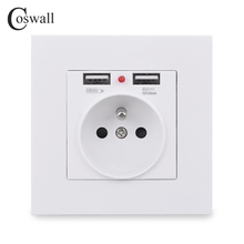 Coswall-tomada de parede aterrada para crianças, porta protetora, painel pc de padrão francês com carregador usb duplo de 2,1a, preto e branco 2024 - compre barato