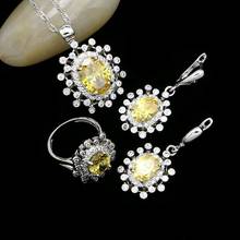 925 prata esterlina conjuntos de jóias de noiva amarelo brilhante zircônia cúbica cristal branco brincos/pingente/colar/anel para mulher 2024 - compre barato
