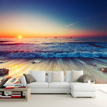 Романтические фотообои с изображением морского пляжа, заката, пейзажа, 3D стерео, для гостиной, дивана, столовой, Декор для дома 2024 - купить недорого