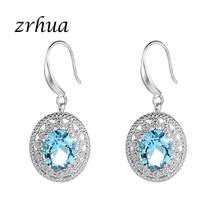 ZRHUA Hot Sale Blue Stone Silver Color Drop Earrings Top Quality Cubic Zirconia Dangle Earrings for Engagement Jewelry Gift 2024 - buy cheap