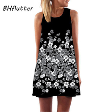 BHflutter Floral Print Black Dress Women Fashion Sleeveless Casual Loose Summer Dress 2019 Vintage Mini Chiffon Dress Vestidos 2024 - buy cheap