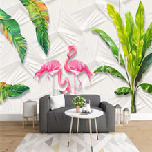 Personalizado mural papel de parede pequeno fresco tropical floresta tropical banana folhas flamingo fundo da 2024 - compre barato