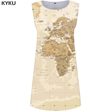 KYKU-vestido amarillo con estampado del mapa del mundo para mujer, minivestido Sexy con estampado 3d espacial para oficina, ropa informal de verano 2024 - compra barato