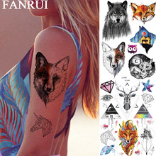 FANRUI Wolf Fox Mountain Geometric Diamond Temporary Tattoo Sticker Forest Deco Fake Tatoo Women Men Body Art Arm Custom Tato 2024 - buy cheap