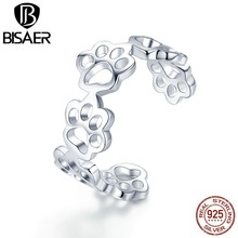 BISAER 925 Sterling Silver Animal Footprints Rings Cat Dog Footprints Finger Adjustable Ring For Women 925 Jewelry Anel ECR424 2024 - buy cheap