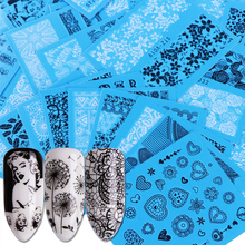 48 sheets New Flowers Lace  Nail Art Water Transfer Decals Stickers Nail Tips Black/White Manicure Decor Tools JISTZV001-048 2024 - buy cheap
