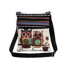 Fashion Ethnic Style Women Messenger Bags Dual Zipped Cartoon Owl Embroidered Shopping Dating Ladies Girls Shoulder Bag Bolsa 2024 - buy cheap