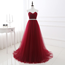Simple Women Wine Red Evening Dress Tulle Sweetheart Neckline Sequin Beaded Prom Graduation Party Gown 2024 - buy cheap