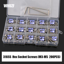 200pcs/set M3 M4 M5 316 Stainless Steel Hexagon Socket Head Cap Screws Bicycle Hex Bolts Nut  Screw Set Assortment Kit 2024 - compre barato