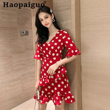 Casual Red Polka Dot Dress Women Slim Ruffles Mini Ladies Dresses Corset Empire Summer Dress 2019 Robe Femme Ete Ropa Mujer 2024 - buy cheap