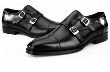 Moda negro/azul doble monje Correa zapatos hombres zapatos de vestir de oficina de cuero genuino zapatos de oficina hombres boda novio zapatos 2024 - compra barato