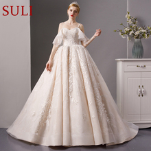 SL-6067 luxury spaghetti straps wedding dress 2019 embroidery lace ball gown wedding bridal dress 2024 - buy cheap