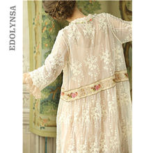 Damasco branco feito à mão bordado rendas retalhos casamento quimono luxo do vintage princesa oco para fora cardigan de alta qualidade t242 2024 - compre barato