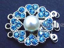 SALE Big 8-9mm Natural White pearl 25mm Round 3 Strands Clasp with Blue crystal-gp183 wholesale/retail 2024 - buy cheap