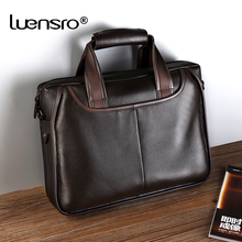 LUENSRO Fashion Men Briefcase Genuine Leather Handbag Male 14 inch Laptop Bag Real Leather Bussiness Shoulder Bag For Men 2018 2024 - buy cheap