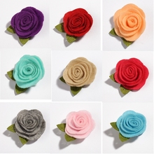 200PCS 5CM Felt Nonwovens Fabric Flower With Green Leaves For Headband Cute Rolled Rose Hair Flowers For Apparel Accessories 2024 - buy cheap