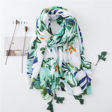 2020 mulheres antumn inverno borla cachecol espanha marca verde floral viscose cachecóis envoltório snood pashmina xales hijab muçulmano cachecol 2024 - compre barato