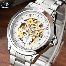 Роскошные серебристые, золотые, белые механические Автоматические наручные часы с римскими цифрами, мужские часы из нержавеющей стали с циферблатом в подарок 2024 - купить недорого